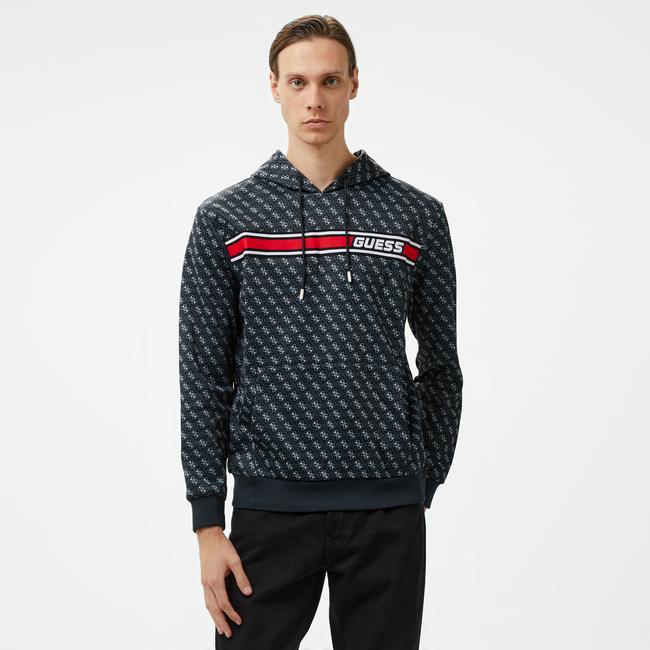  Guess Korbin Printed Double Knit Eco Erkek Siyah Sweatshirt