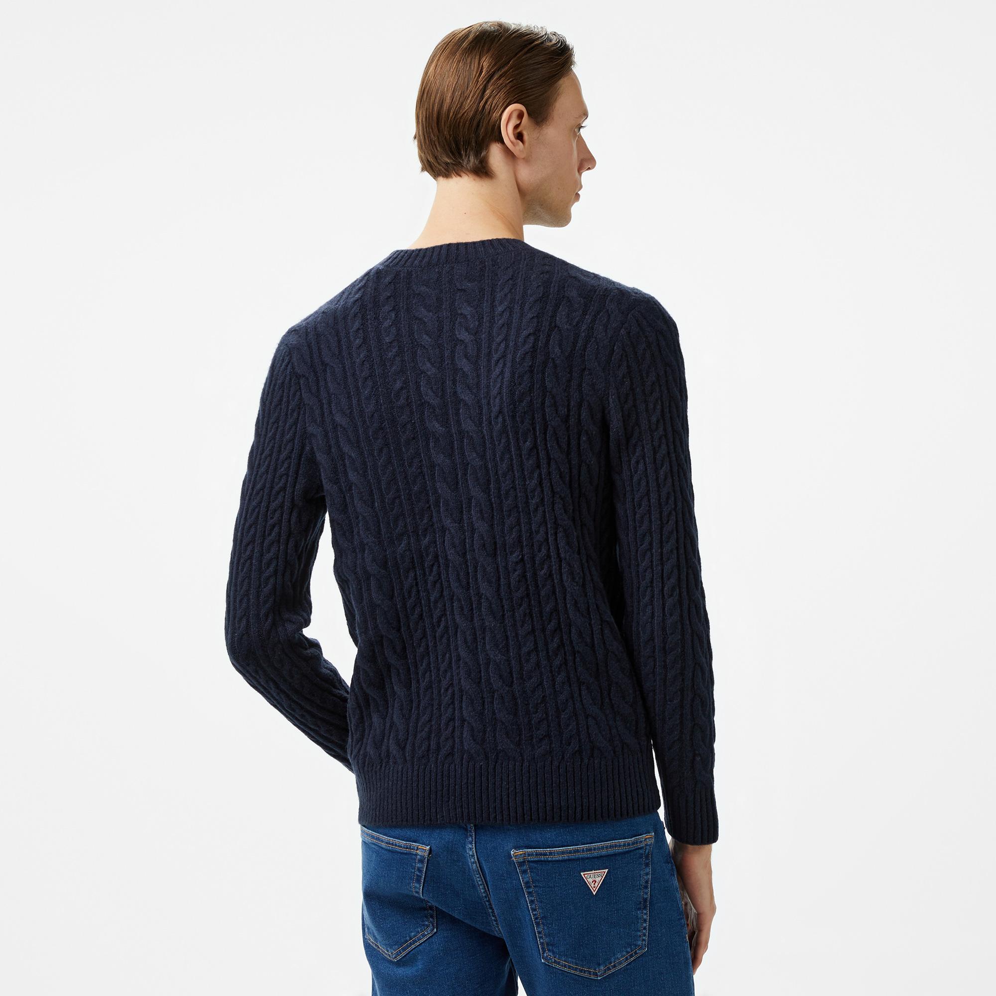 Guess Cable Acr Wool Blended Yarn Erkek Lacivert Triko