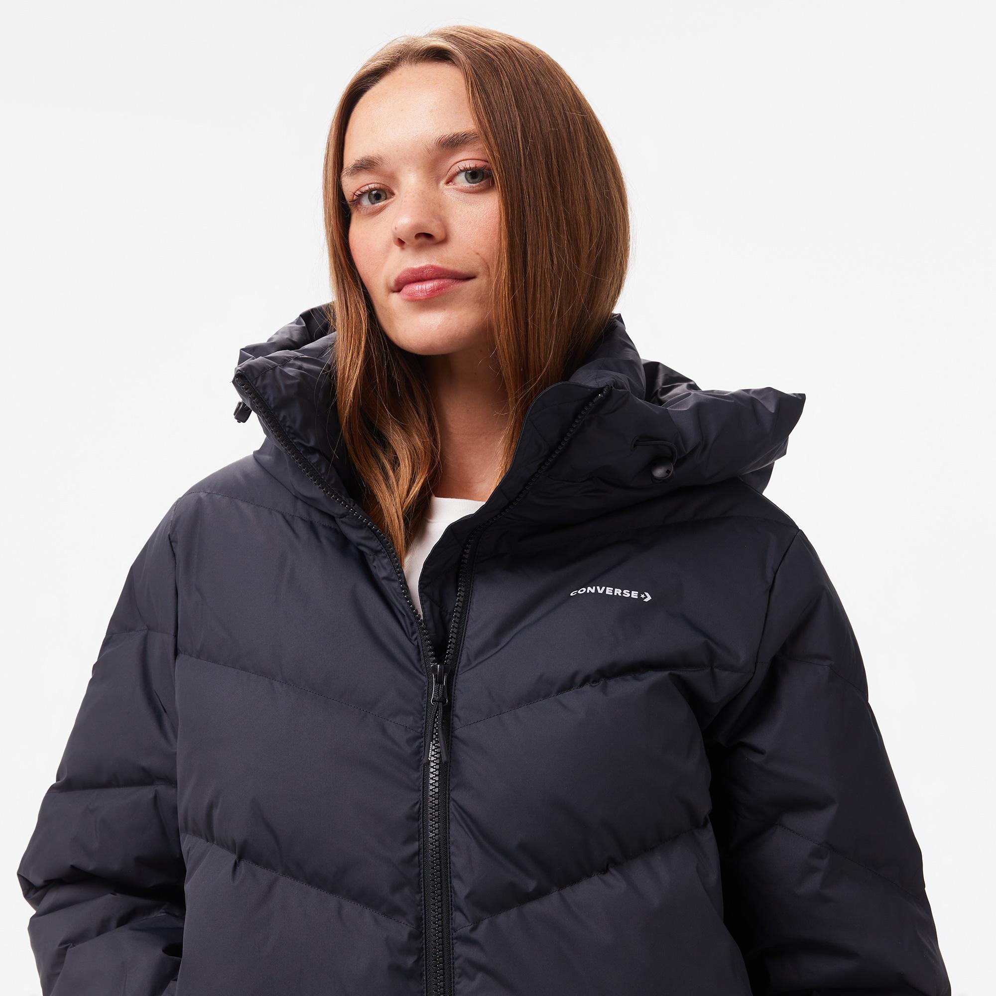 Converse Kadın Kapüşonlu Siyah Şişme Mont