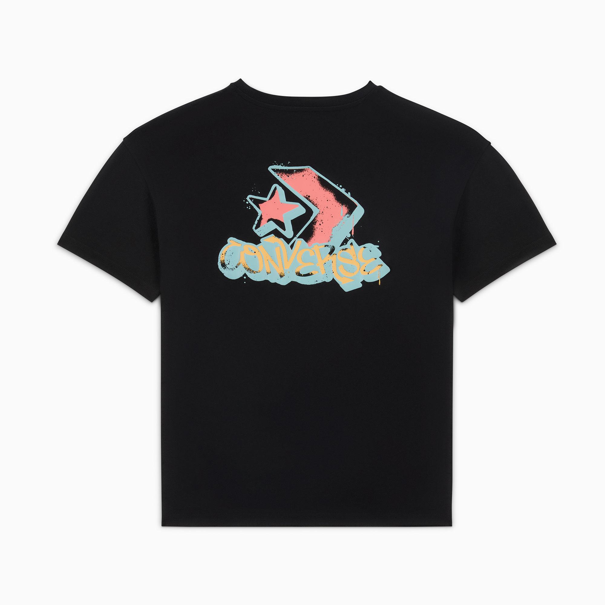 Converse Kadın Oversized Fit Grafik Baskılı Siyah T-Shirt