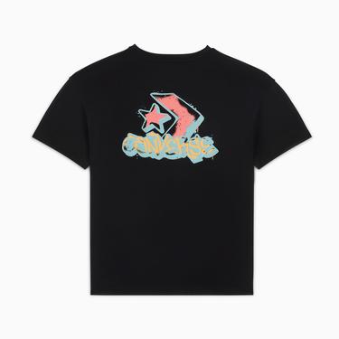 Converse Kadın Oversized Fit Grafik Baskılı Siyah T-Shirt