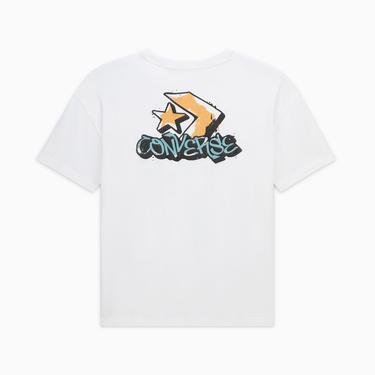  Converse Kadın Oversized Fit Grafik Baskılı Beyaz T-Shirt