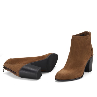  Kadın Taba Fermuarlı Topuklu Süet Bot