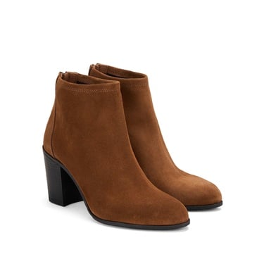  Kadın Taba Fermuarlı Topuklu Süet Bot