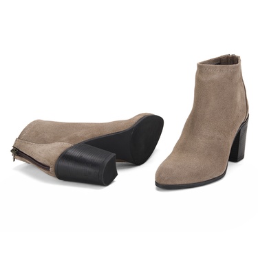  Kadın Vizon Fermuarlı Topuklu Süet Bot