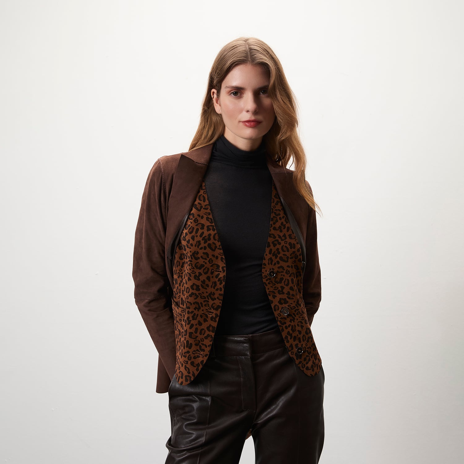  Liona Leopar Baskılı Kadın Çift Taraflı Yelek