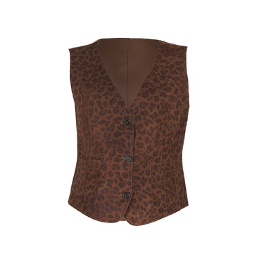  Liona Leopar Baskılı Kadın Çift Taraflı Yelek