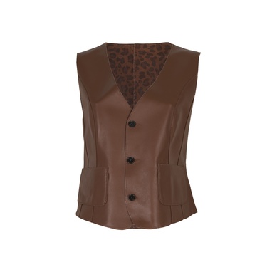  Liona Leopar Baskılı Kadın Çift Taraflı Yelek