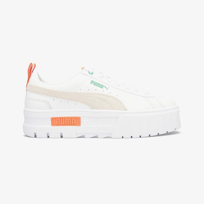  Puma Mayze Leather Kadın Beyaz Turuncu Spor Ayakkabı