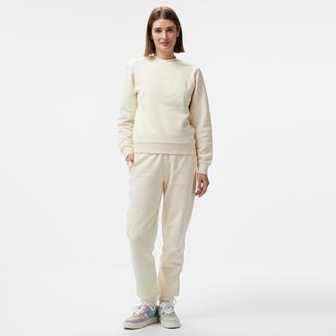  Kadın Relaxed Fit Bisiklet Yaka Bej Sweatshirt