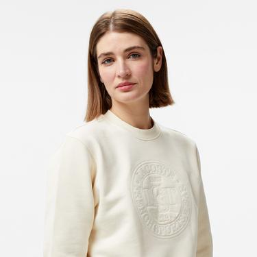  Kadın Relaxed Fit Bisiklet Yaka Bej Sweatshirt