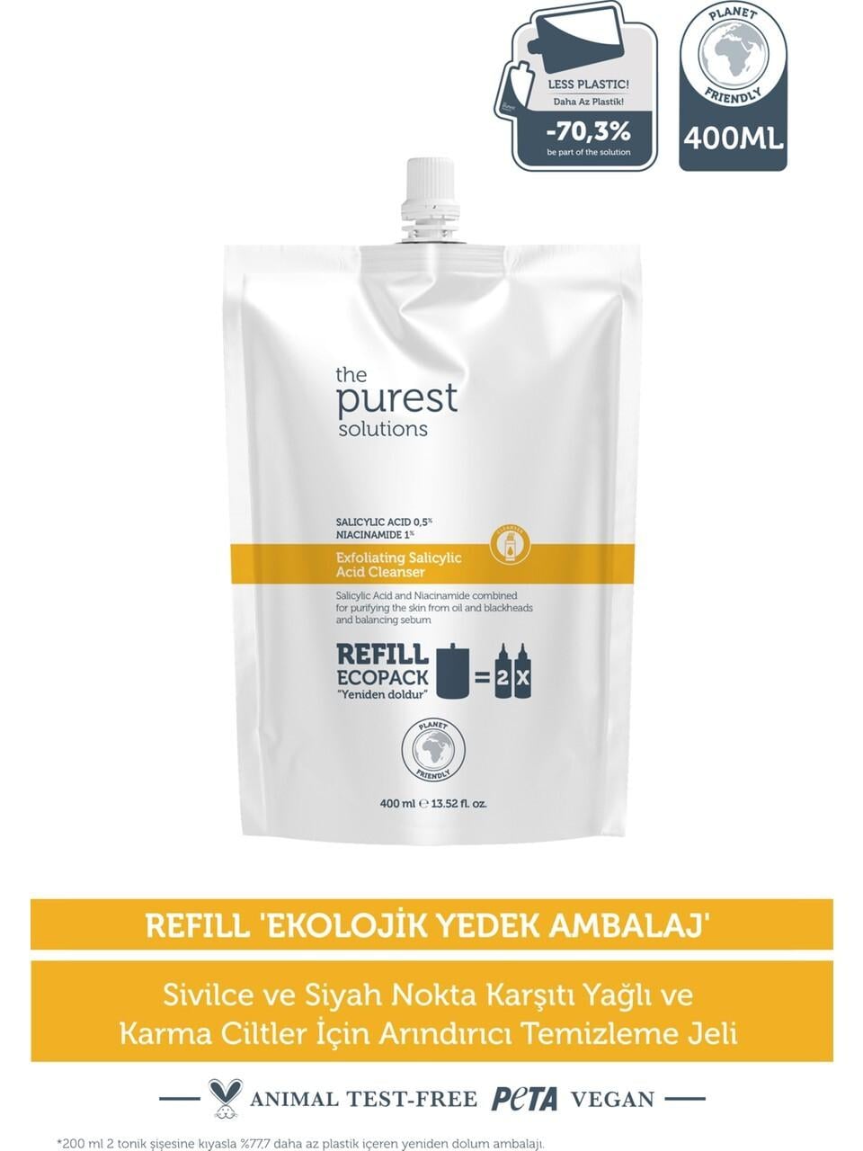  Sivilce & Siyah Nokta Karşıtı (Yağlı-Karma Ciltler) Temizleme Jeli Ekolojik Yedek Paket 400 ml