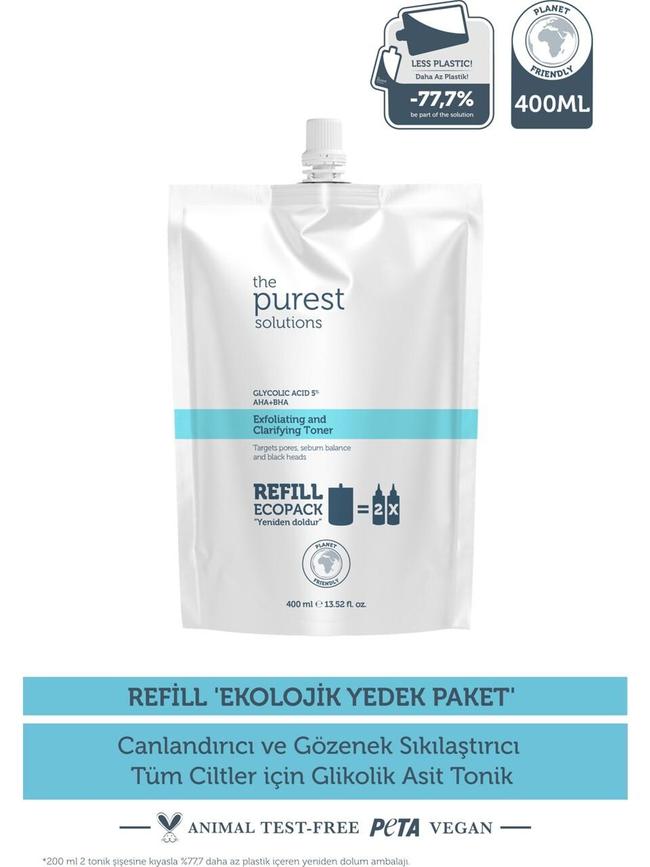  The Purest Solutions Canlandırıcı,Gözenek Sıkılaştırıcı Tüm Ciltler Için Glikolik Asit Tonik Ekolojik Yedek Paket 400 Ml
