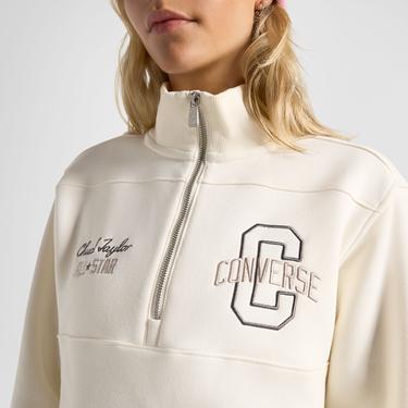  Converse Kadın Yarım Fermuarlı Krem Sweatshirt