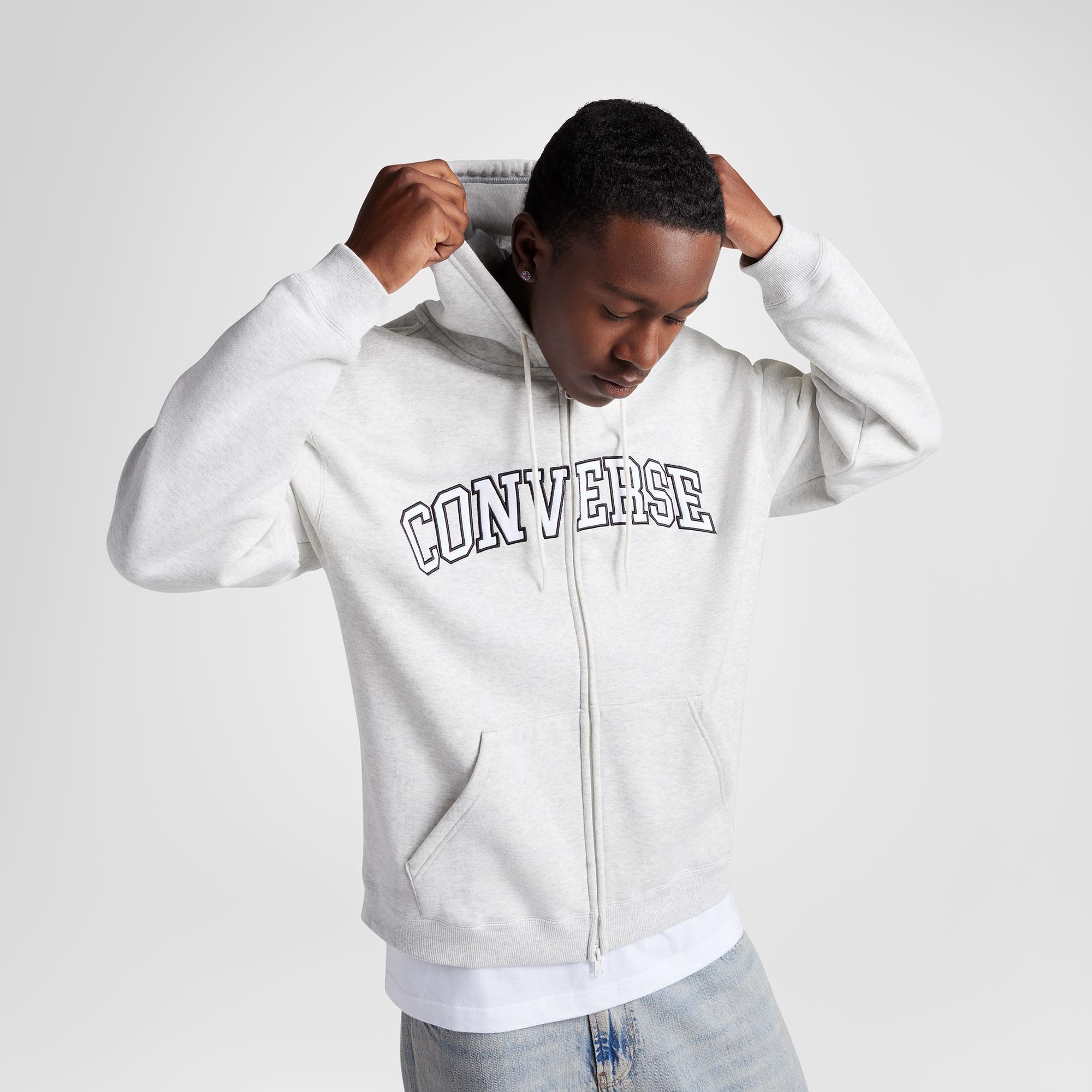 Converse Erkek Fermuarlı Gri Hoodie