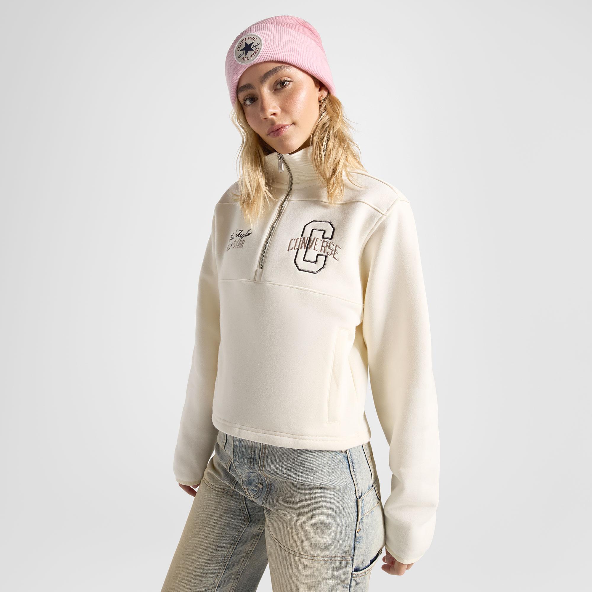 Converse Kadın Yarım Fermuarlı Krem Sweatshirt