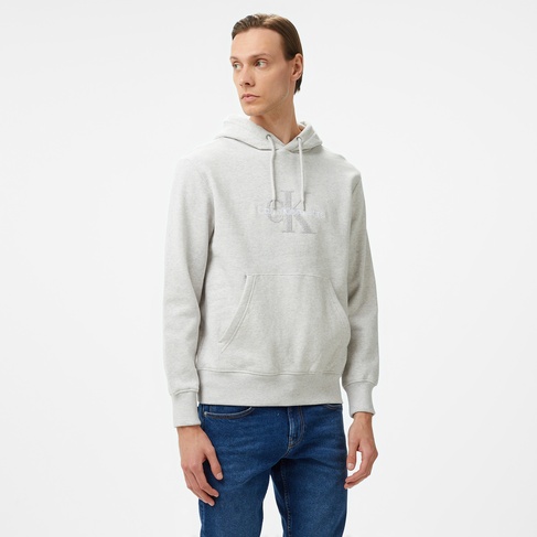 Calvin Klein Jeans Chenılle Monologo Erkek Gri Hoodie