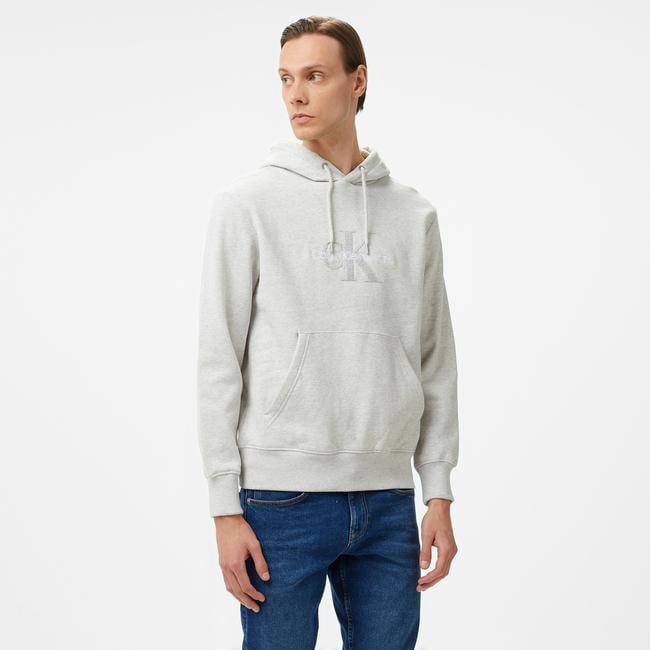  Calvin Klein Jeans Chenılle Monologo Erkek Gri Hoodie