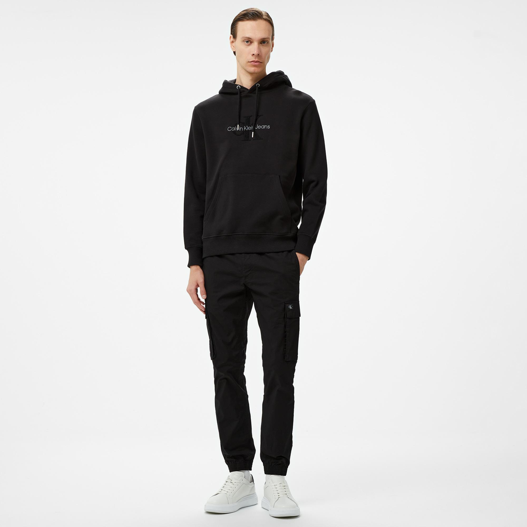 Calvin Klein Jeans Chenille Monologo Erkek Siyah Hoodie