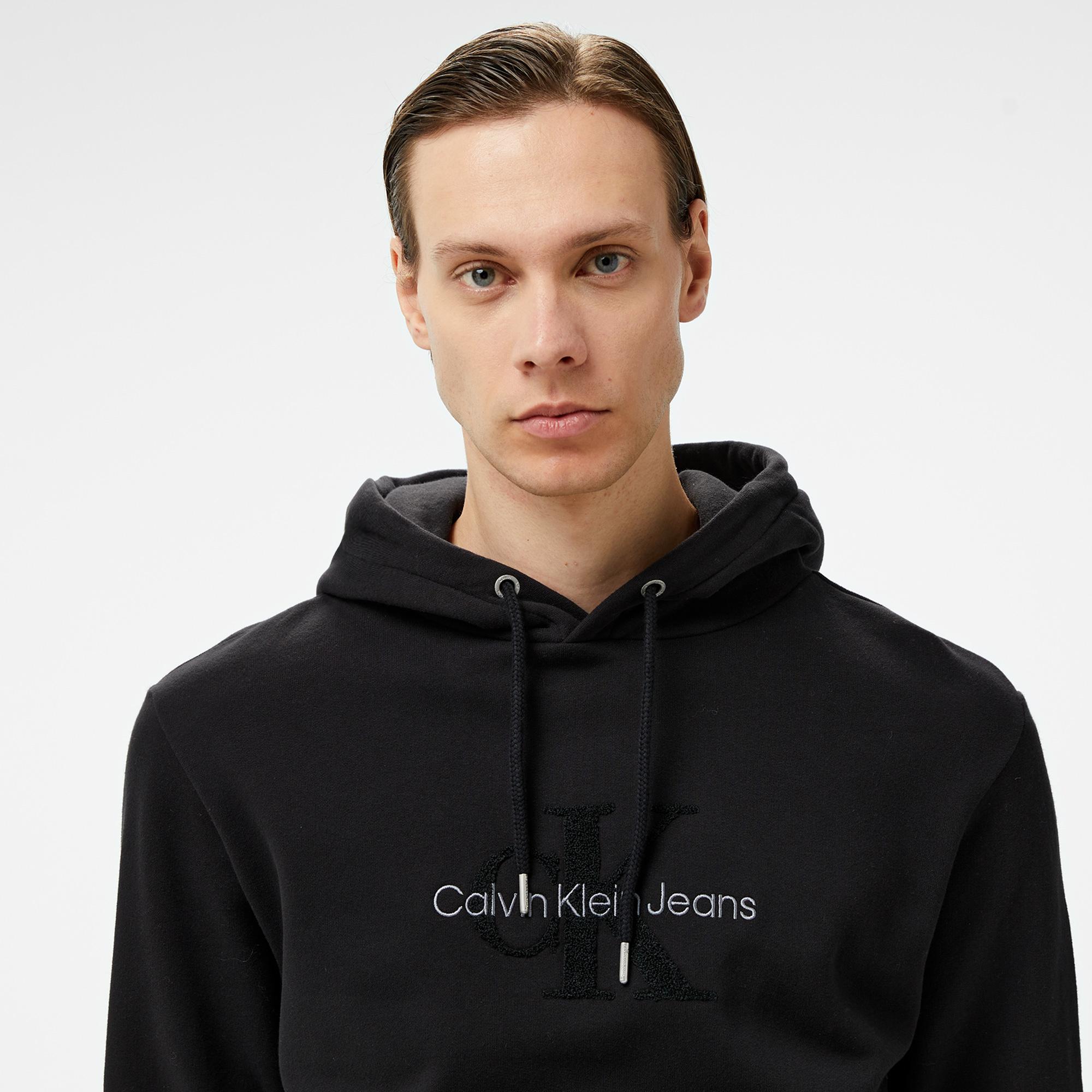 Calvin Klein Jeans Chenille Monologo Erkek Siyah Hoodie