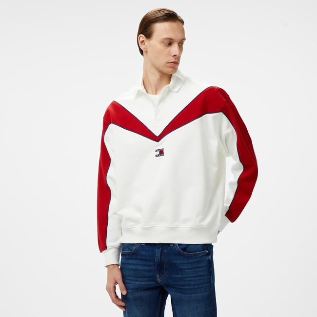  Tommy Hilfiger Jeans Tj Game Day Rugby Erkek Beyaz Hoodie