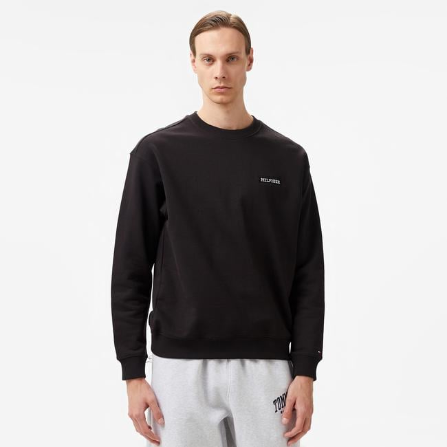  Tommy Hilfiger Monotype Heavy Twill Erkek Siyah Sweatshirt