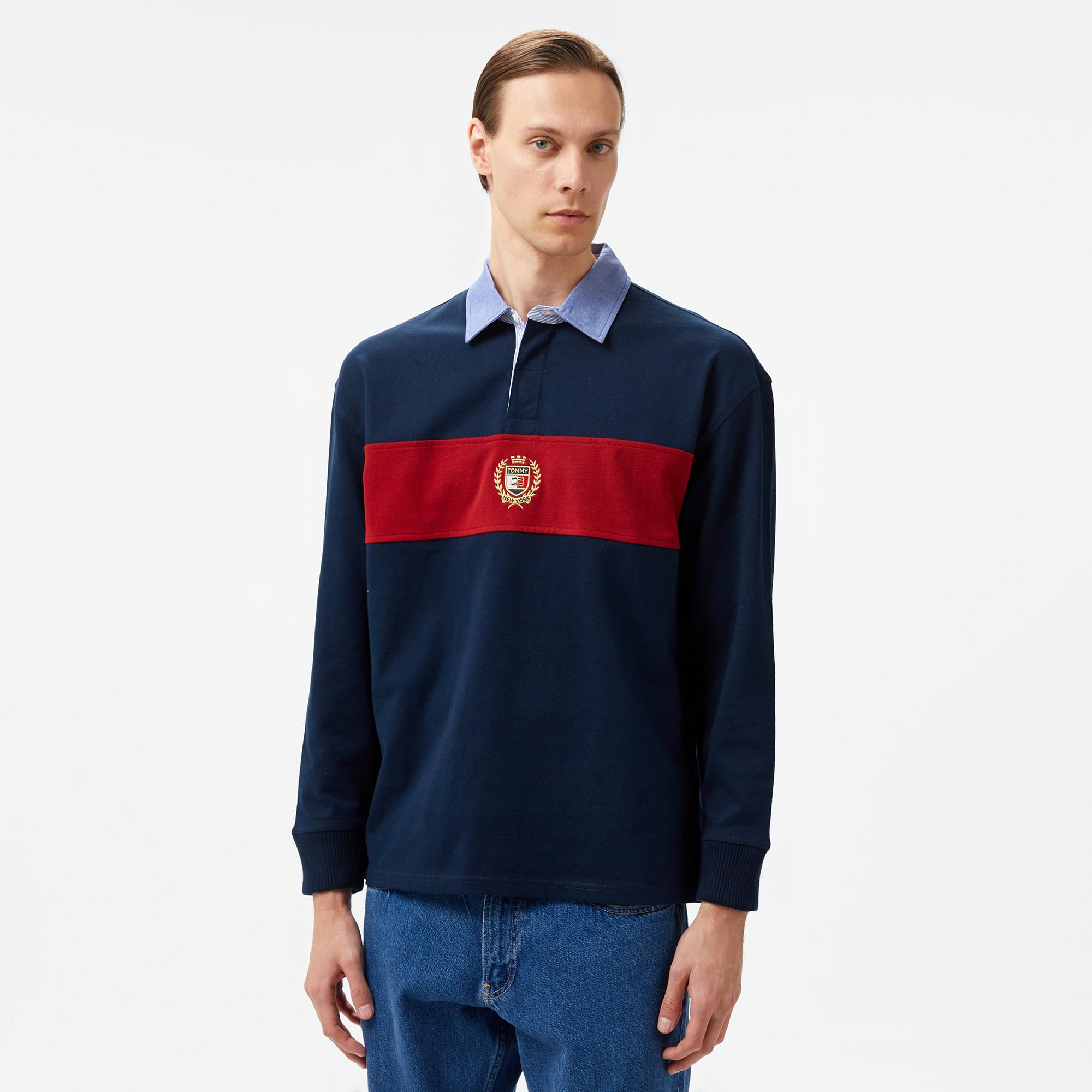 Tommy Hilfiger Jeans Colorblock Crest Rugby Erkek Lacivert Polo