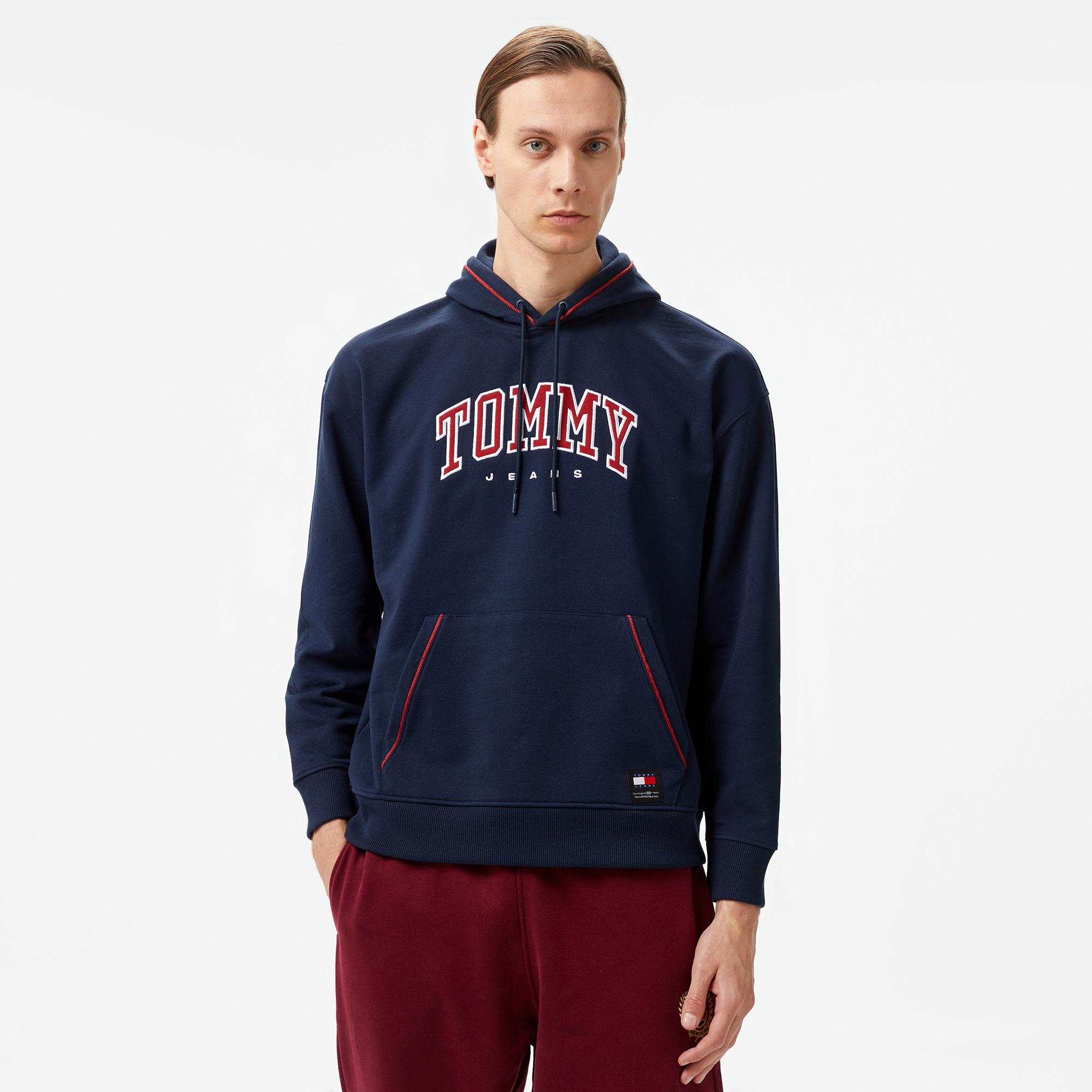 Tommy Hilfiger Jeans Varsity Pipping Hood Erkek Lacivert Hoodie