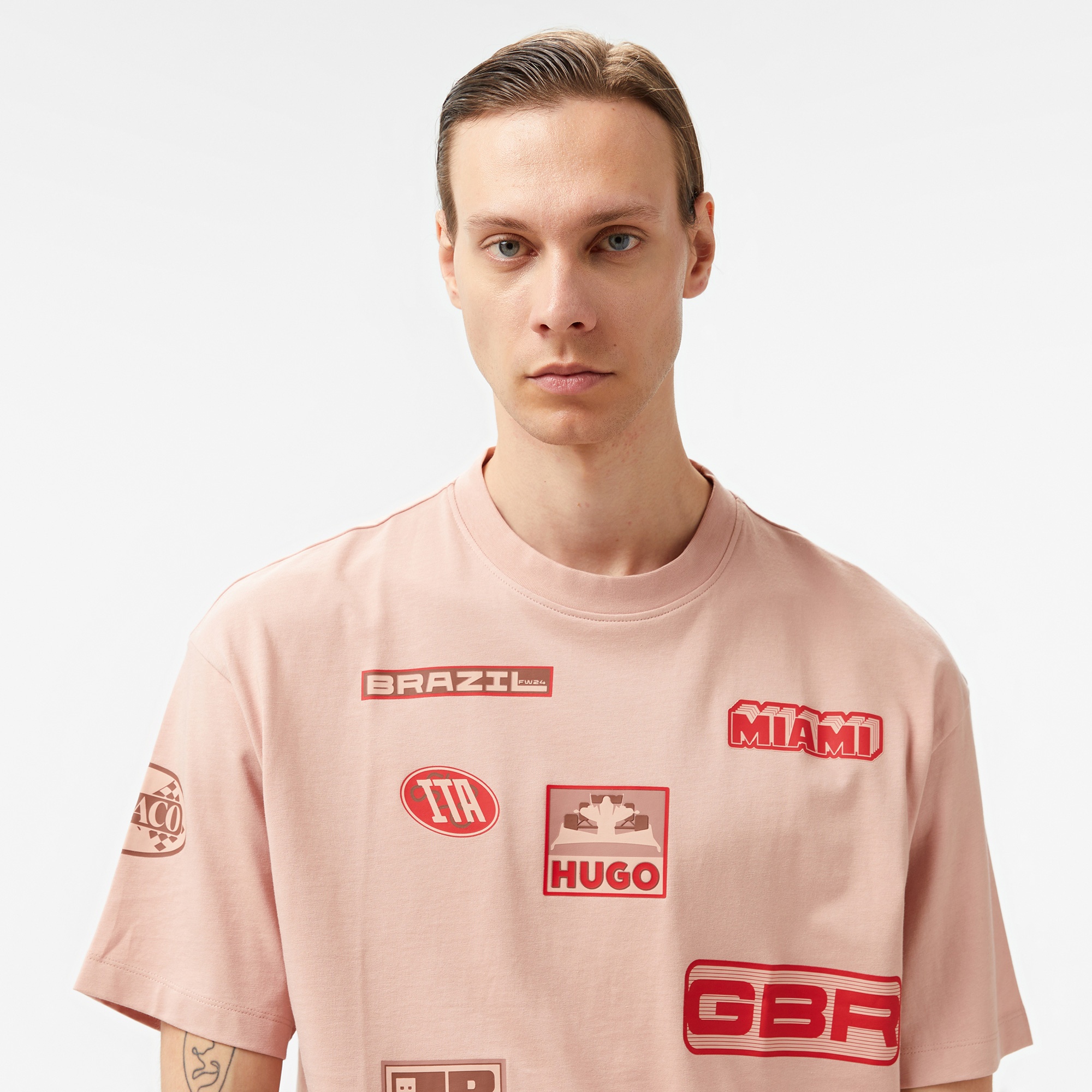 Hugo Druve Erkek Pembe T-Shirt