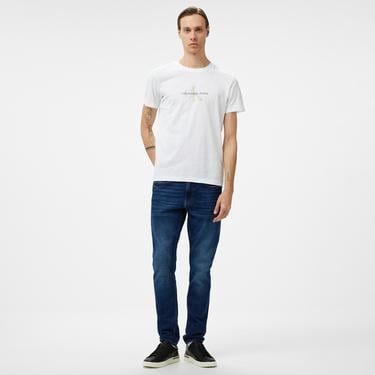  Calvin Klein Jeans Distressed Monologo Erkek Beyaz T-Shirt