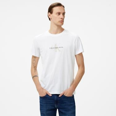  Calvin Klein Jeans Distressed Monologo Erkek Beyaz T-Shirt