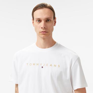 Tommy Hilfiger Jeans Gold Linear Logo Erkek Beyaz T-Shirt