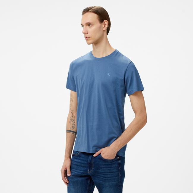  Calvin Klein Jeans Textured Monologo Erkek Mavi T-Shirt