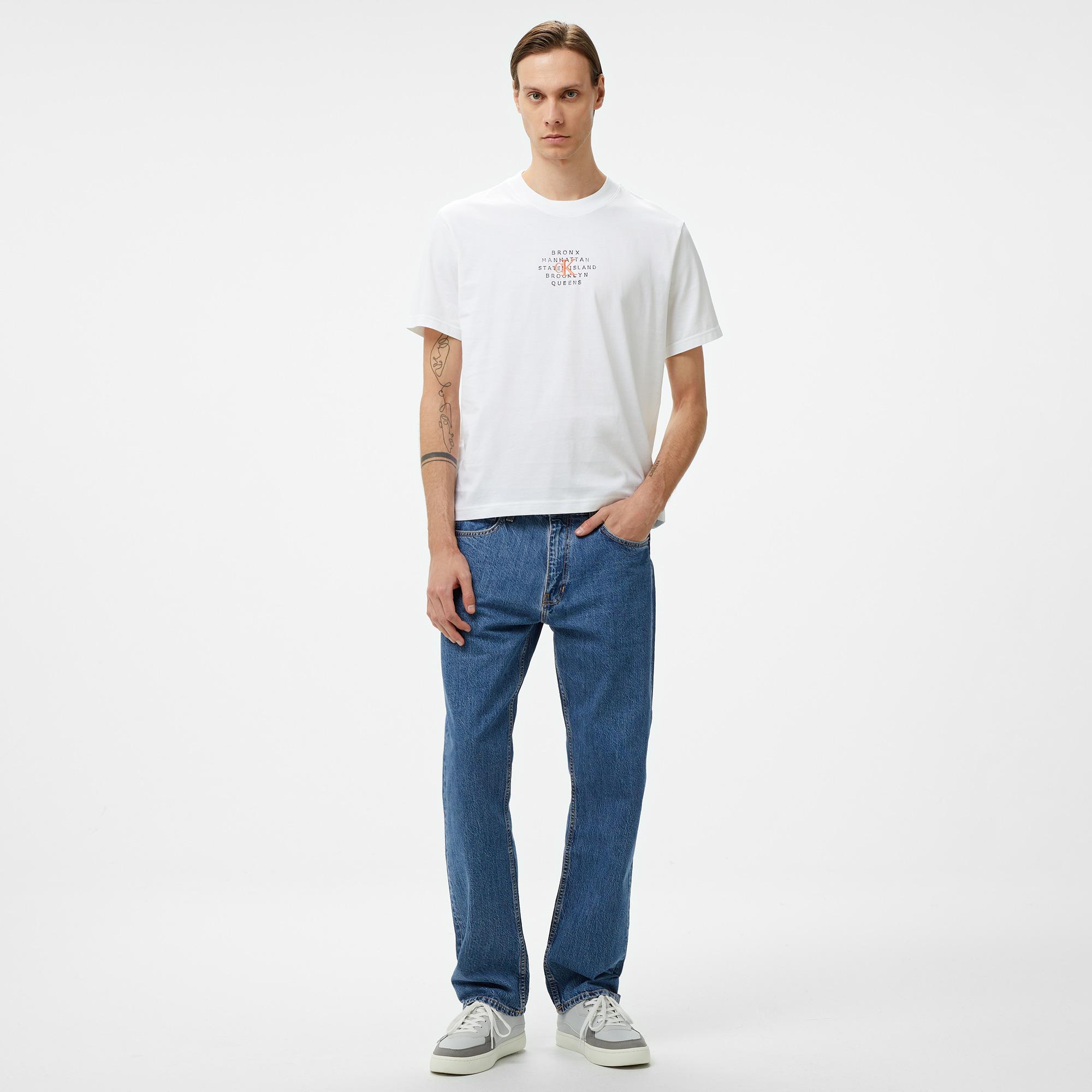 Calvin Klein Jeans Nyc Stamp Graphic Erkek Beyaz T-Shirt