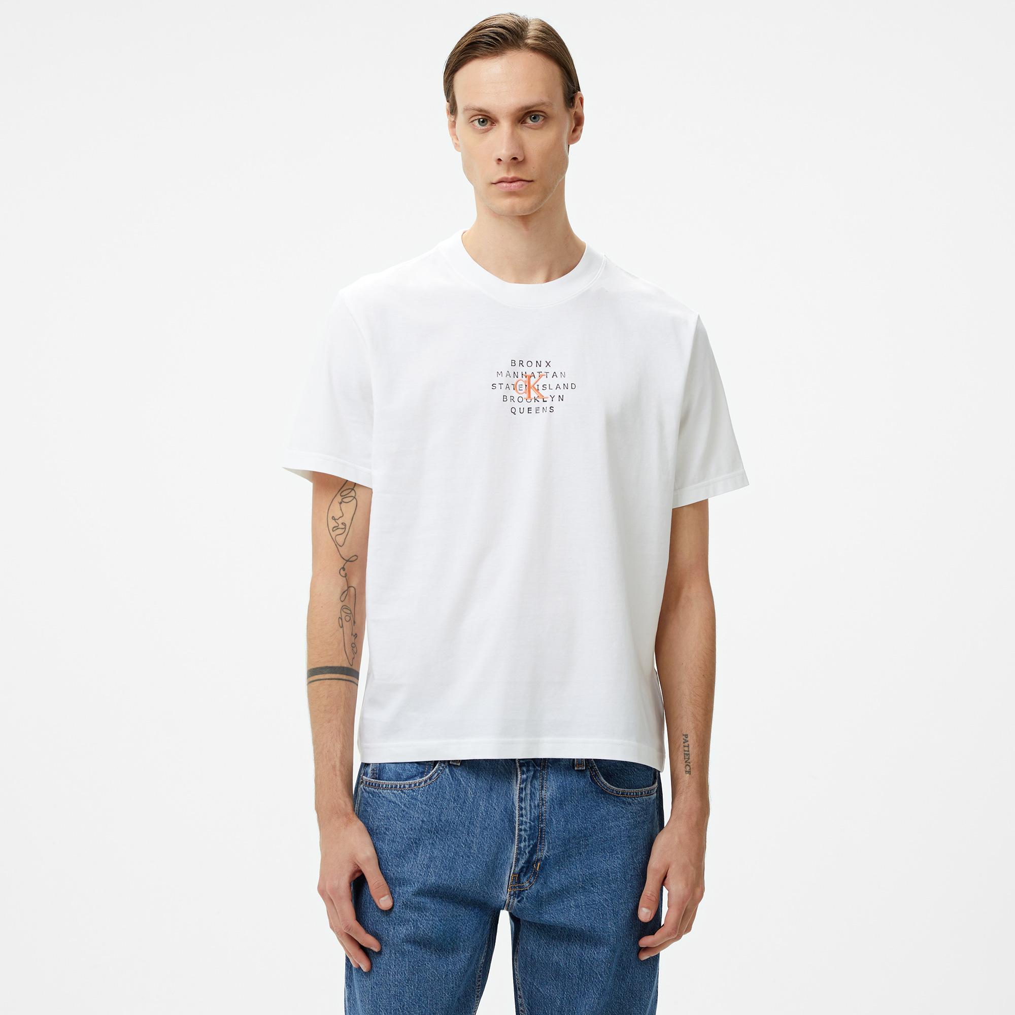 Calvin Klein Jeans Nyc Stamp Graphic Erkek Beyaz T-Shirt
