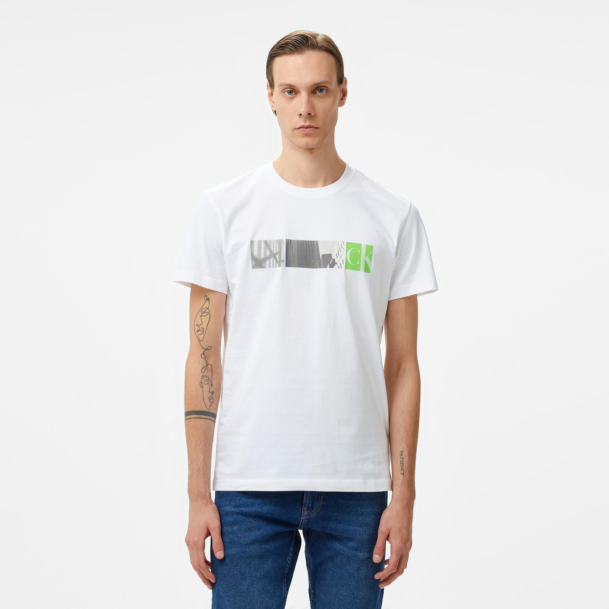 Calvin Klein Jeans City Block Erkek Beyaz T-Shirt