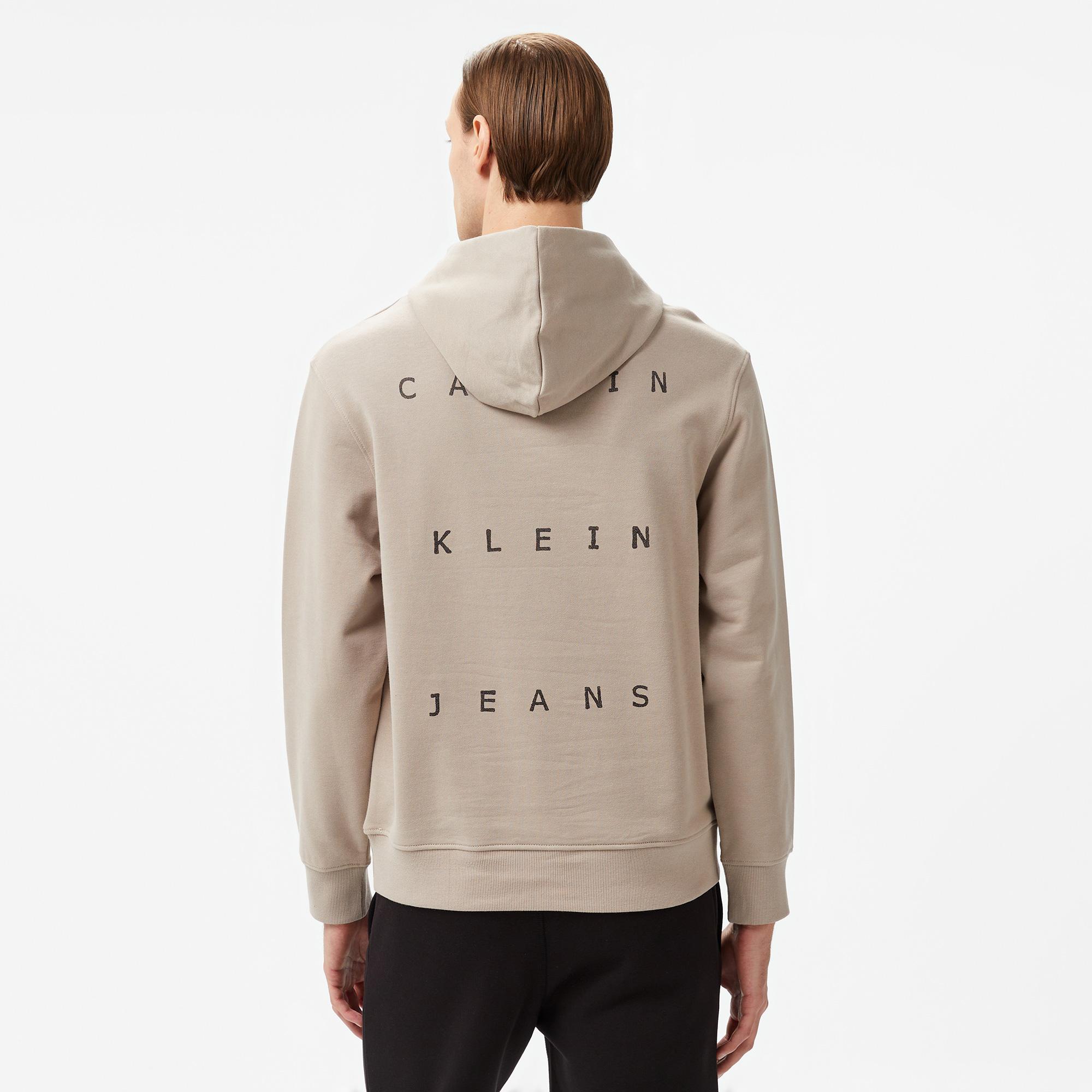 Calvin Klein Jeans Stamp Back Graphic Erkek Bej Hoodie