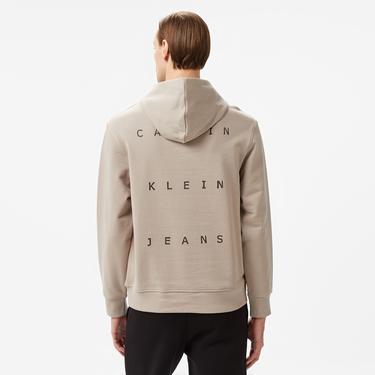  Calvin Klein Jeans Stamp Back Graphic Erkek Bej Hoodie