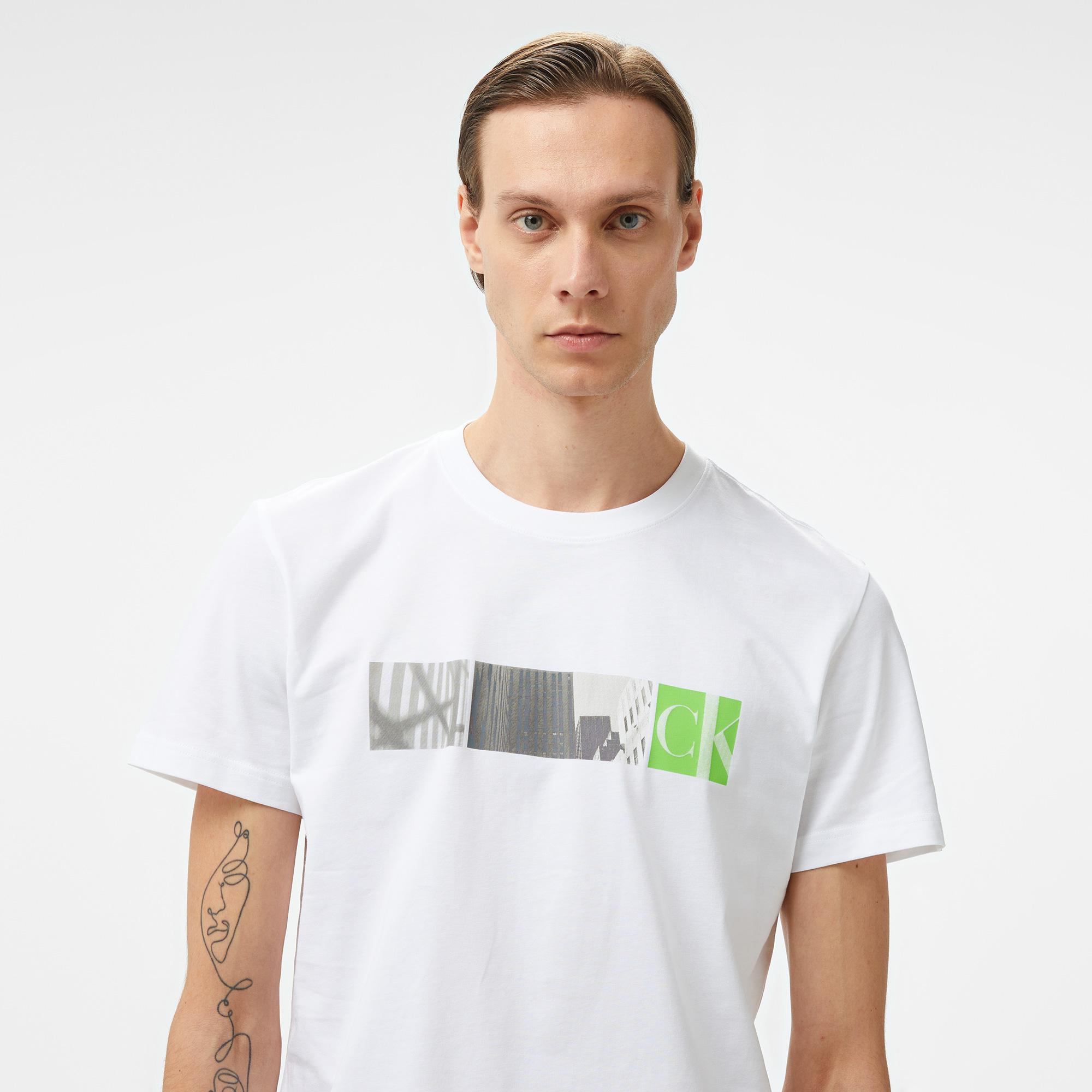 Calvin Klein Jeans City Block Erkek Beyaz T-Shirt