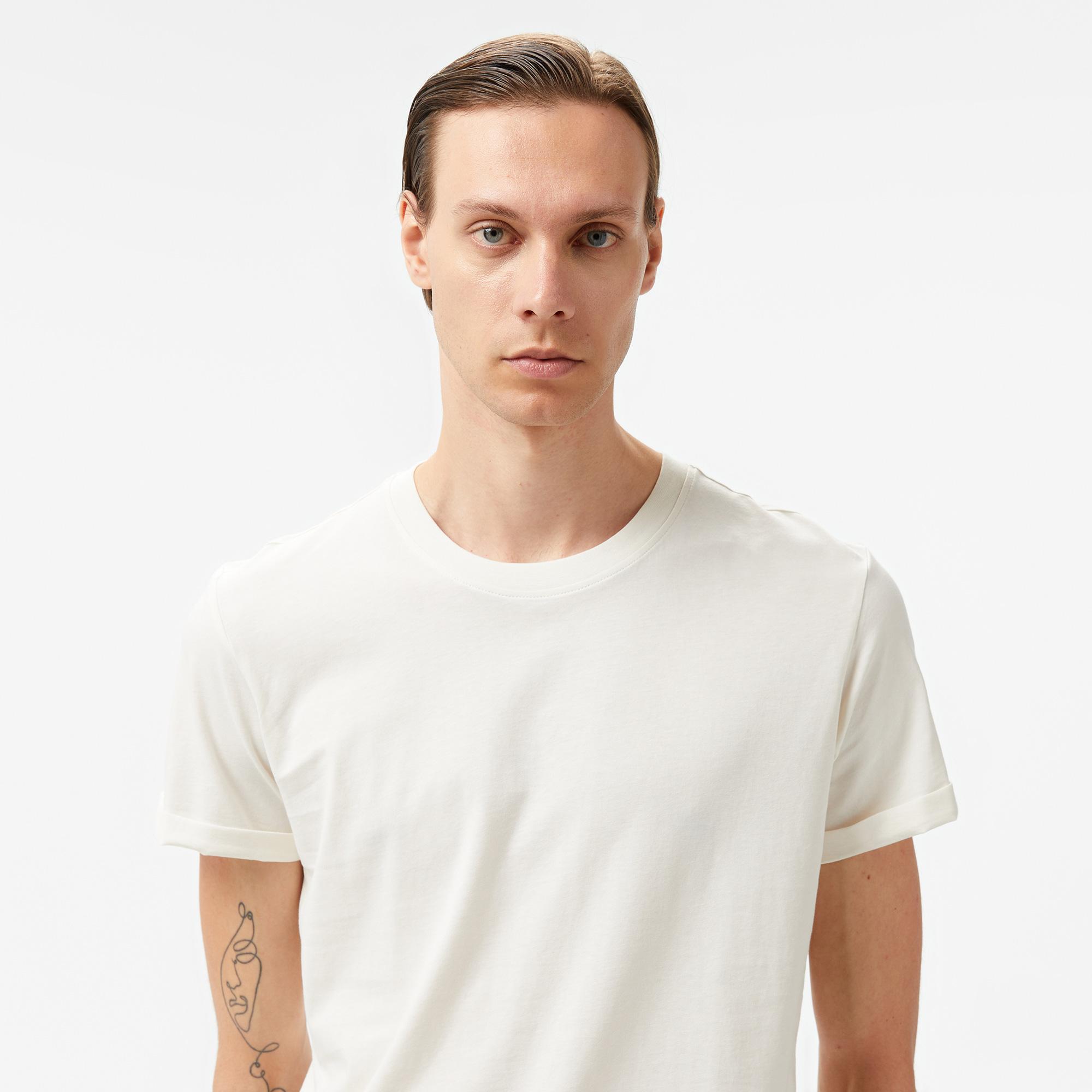 Calvin Klein Jeans Badge Turn Up Erkek Beyaz T-Shirt