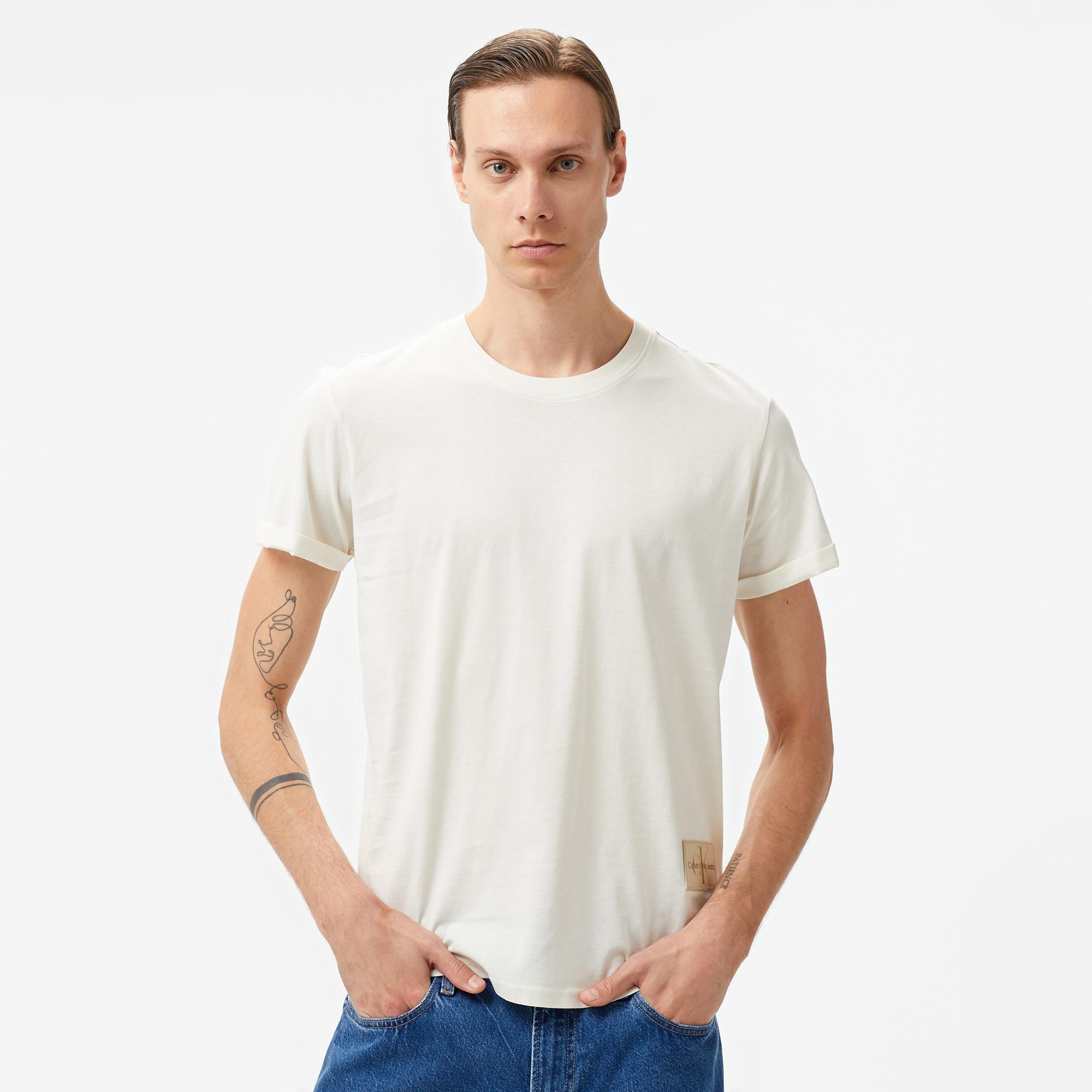 Calvin Klein Jeans Badge Turn Up Erkek Beyaz T-Shirt