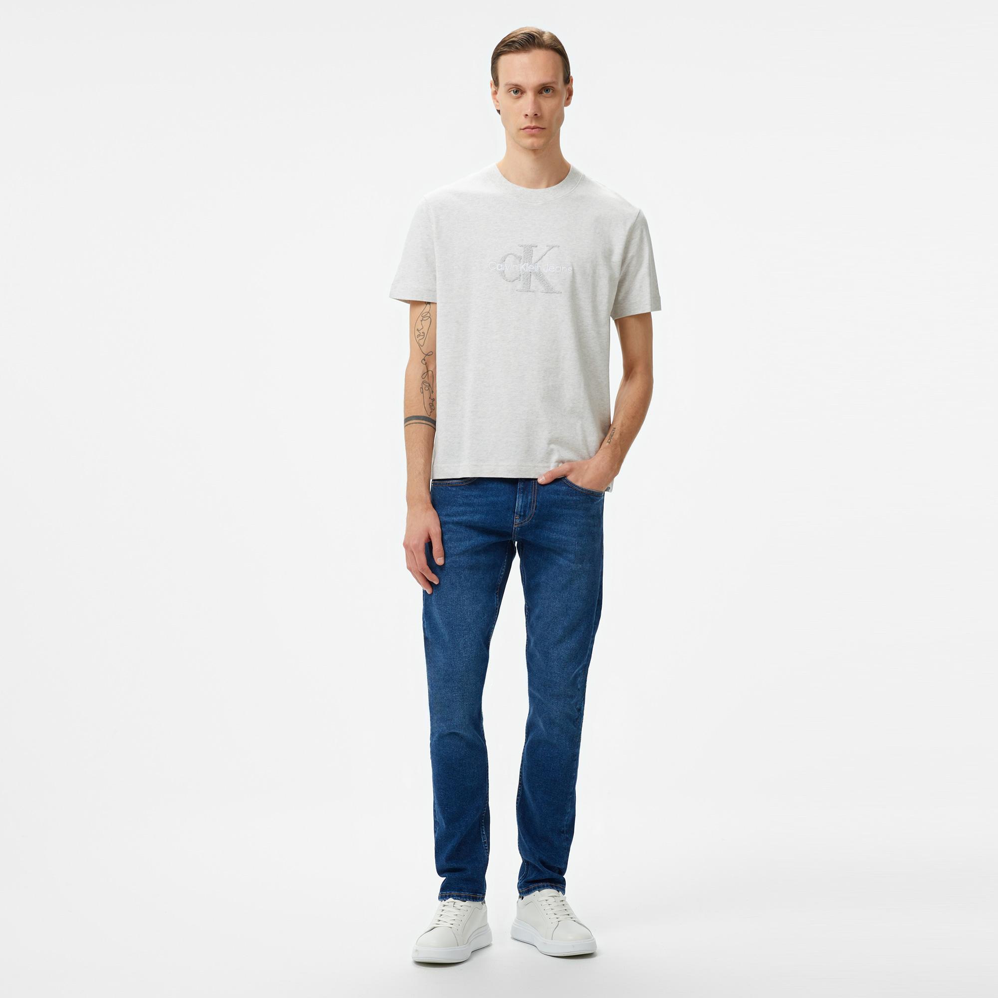 Calvin Klein Jeans Chenılle Monologo Erkek Gri T-Shirt