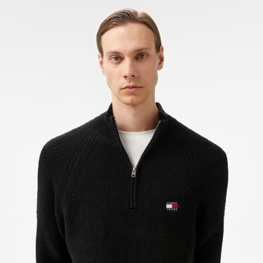  Tommy Hilfiger Jeans 1/4 Zip Raglan Badge Erkek Siyah Kazak