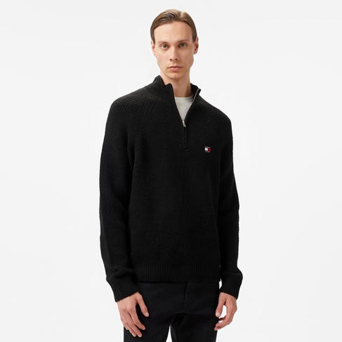  Tommy Hilfiger Jeans 1/4 Zip Raglan Badge Erkek Siyah Kazak