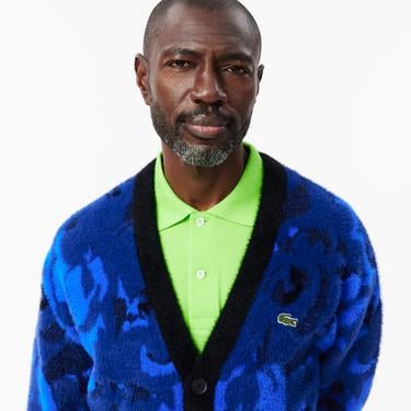  Erkek Relaxed Fit V Yaka Desenli Lacivert Hırka