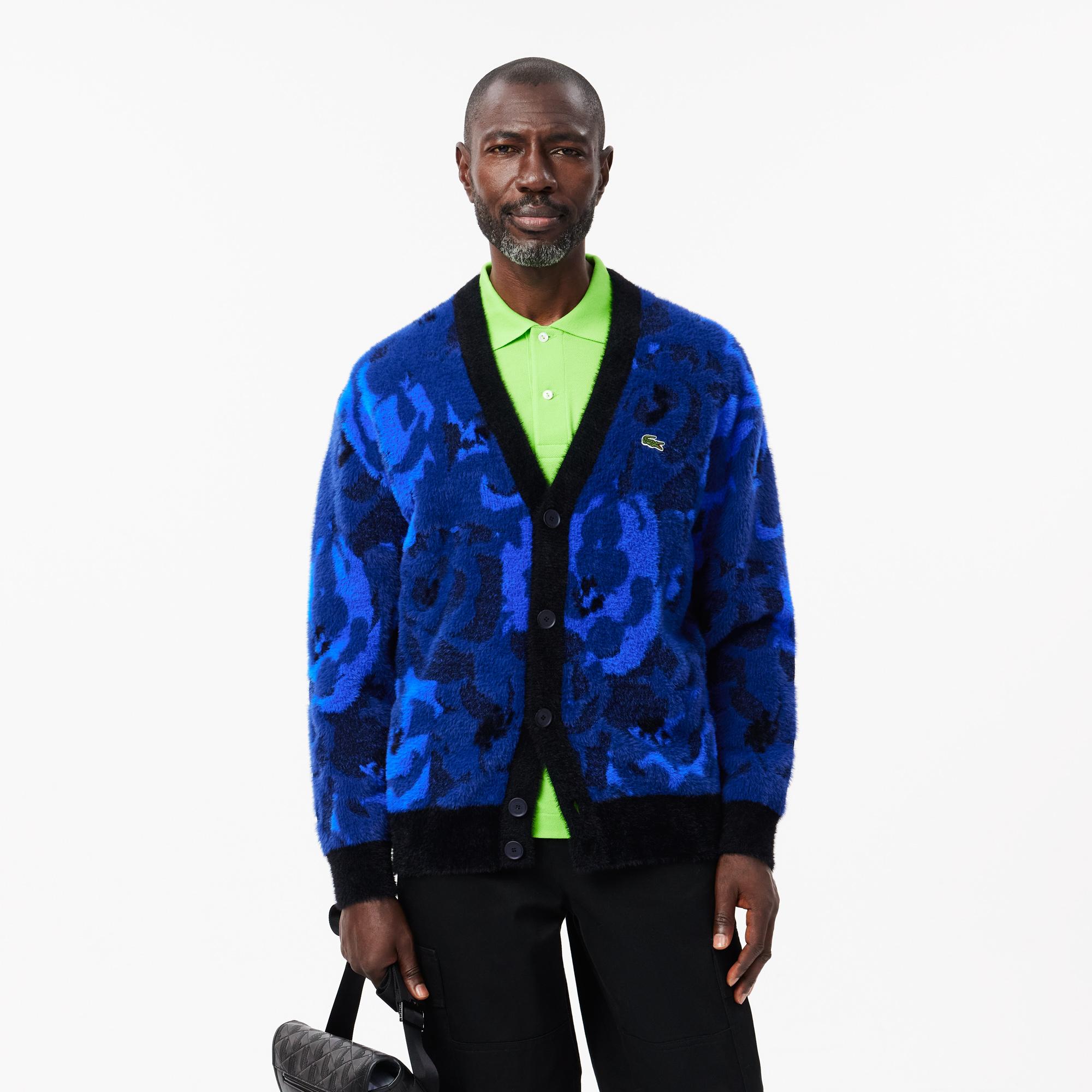 Erkek Relaxed Fit V Yaka Desenli Lacivert Hırka