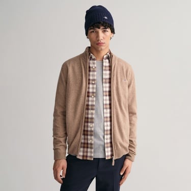  GANT Erkek Bej Regular Fit Fermuarlı Yün Hırka