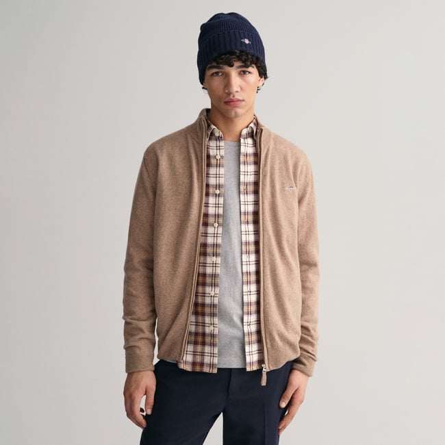  GANT Erkek Bej Regular Fit Fermuarlı Yün Hırka