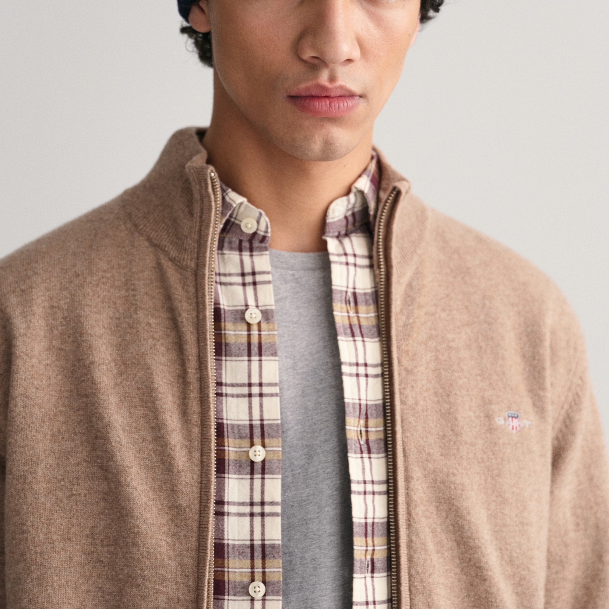 GANT Erkek Bej Regular Fit Fermuarlı Yün Hırka