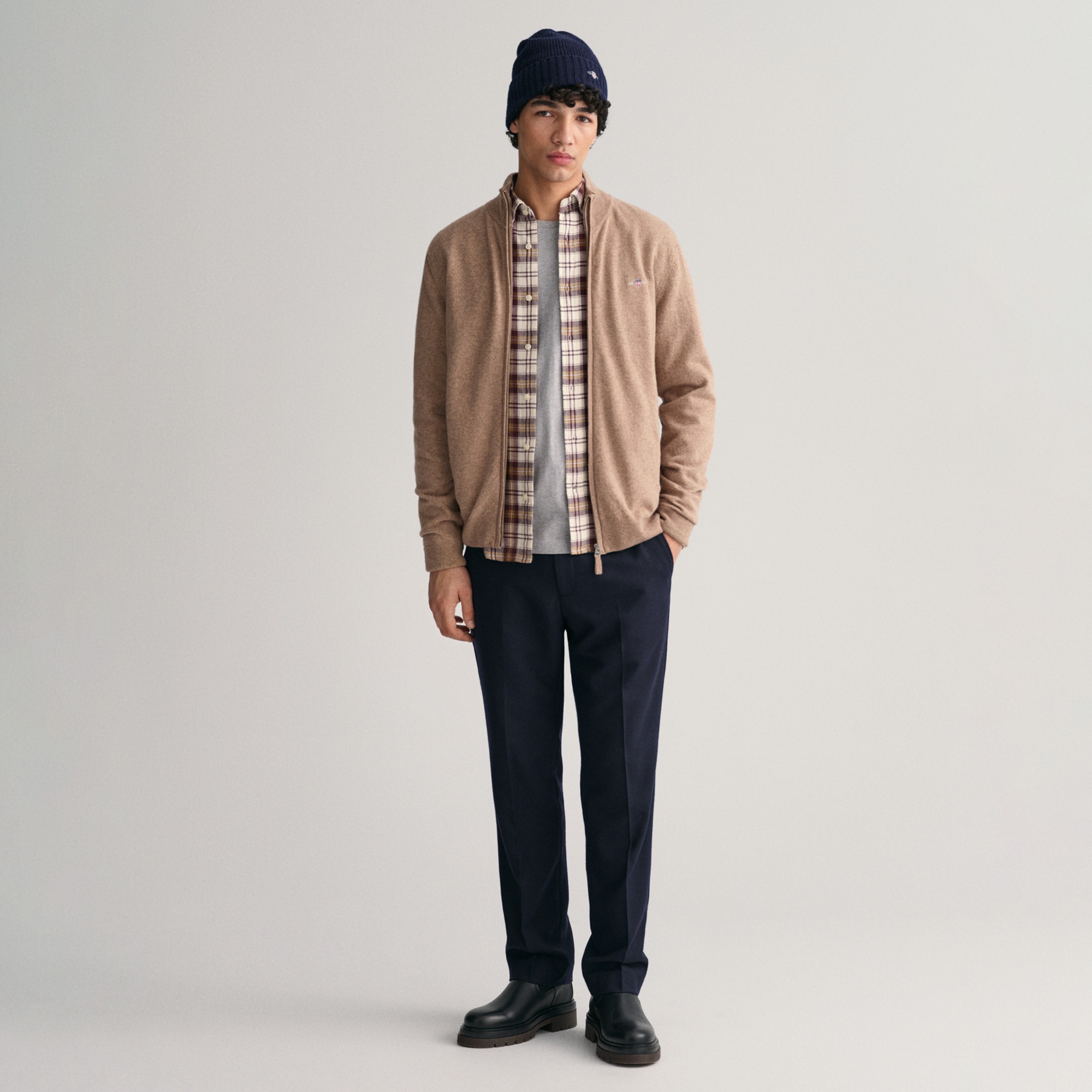 GANT Erkek Bej Regular Fit Fermuarlı Yün Hırka